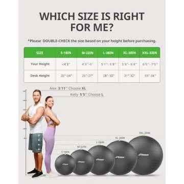 Trideer Extra Thick Yoga Ball Exercise Ball, 5 Sizes Ball Chair, Heavy Duty Swiss Ball for Balance, Stability, Pregnancy and Physical Therapy, Quick Pump Included (Black, M(19-22ines/48-55cm))