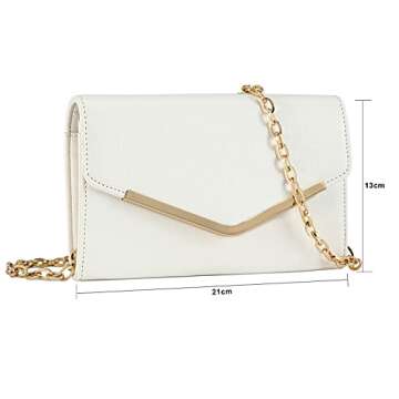 Autumnwell Clutch Purse Evening Bag for Women，White Envelope Handbag With Detachable Chain for Wedding and Party