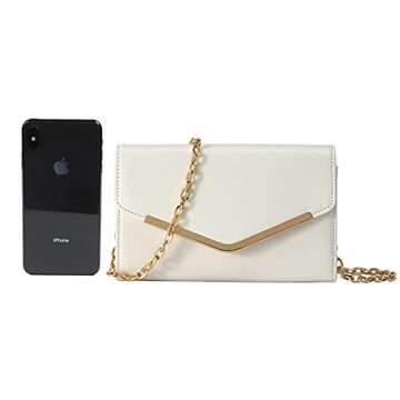 Autumnwell Clutch Purse Evening Bag for Women，White Envelope Handbag With Detachable Chain for Wedding and Party