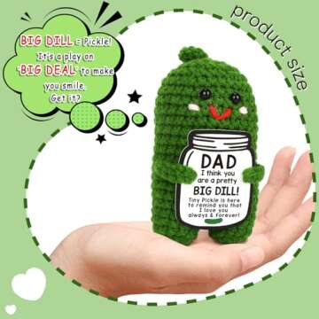 Fathers Day Gifts from Daughter or Son - Funny Crochet Pickle Plush with Big Dill Card - Unique Hand...