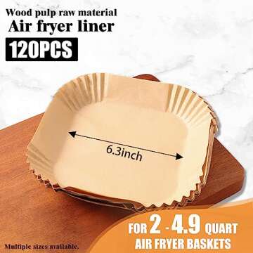 Disposable Paper Liners, 120 Pcs Square Airfryer Parchment Cooking Non-Stick Liner Accessories, Microwave Oven, Frying Pan, Oil-proof Air Fryers Filters Sheet for 2 3 4 4.5 Qt Baking Basket