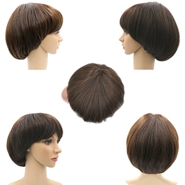 NEWPECK Afro Girls Cosplay Mushroom Wig Short Haircut With Bangs Bob Wig For Black Women (Brown)