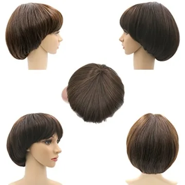NEWPECK Afro Girls Cosplay Mushroom Wig Short Haircut With Bangs Bob Wig For Black Women (Brown)