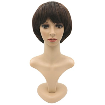 NEWPECK Afro Girls Cosplay Mushroom Wig Short Haircut With Bangs Bob Wig For Black Women (Brown)