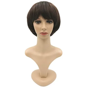 NEWPECK Afro Girls Cosplay Mushroom Wig Short Haircut With Bangs Bob Wig For Black Women (Brown)