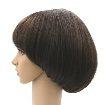 NEWPECK Afro Girls Cosplay Mushroom Wig Short Haircut With Bangs Bob Wig For Black Women (Brown)