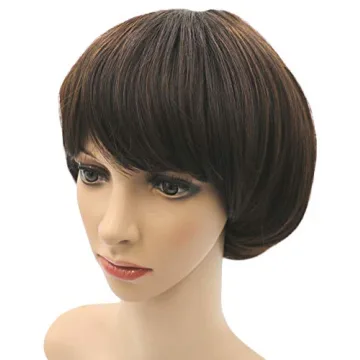 NEWPECK Afro Girls Cosplay Mushroom Wig Short Haircut With Bangs Bob Wig For Black Women (Brown)