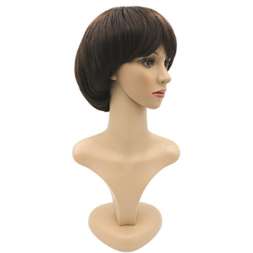 NEWPECK Afro Girls Cosplay Mushroom Wig Short Haircut With Bangs Bob Wig For Black Women (Brown)