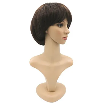 NEWPECK Afro Girls Cosplay Mushroom Wig Short Haircut With Bangs Bob Wig For Black Women (Brown)