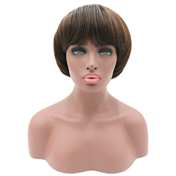 NEWPECK Afro Girls Cosplay Mushroom Wig Short Haircut With Bangs Bob Wig For Black Women (Brown)