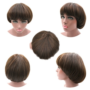 NEWPECK Afro Girls Cosplay Mushroom Wig Short Haircut With Bangs Bob Wig For Black Women (Brown)