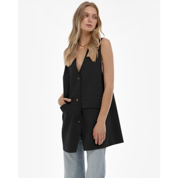 Locachy Women's Vintage Suede Vest Casual Button Down Waistcoat Steampunk Dress with Pockets Black L