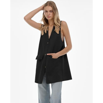 Locachy Women's Vintage Suede Vest Casual Button Down Waistcoat Steampunk Dress with Pockets Black L