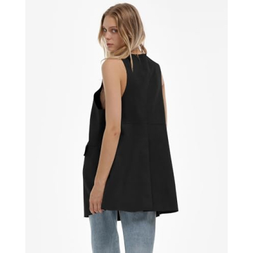 Locachy Women's Vintage Suede Vest Casual Button Down Waistcoat Steampunk Dress with Pockets Black L