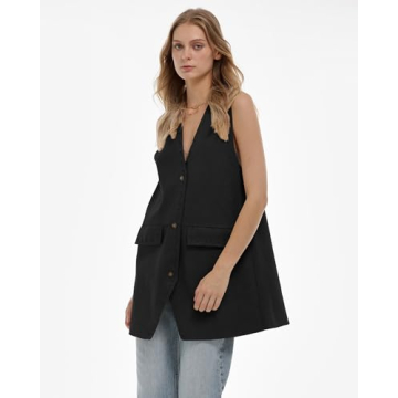 Locachy Women's Vintage Suede Vest Casual Button Down Waistcoat Steampunk Dress with Pockets Black L