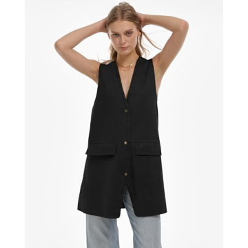 Locachy Women's Vintage Suede Vest Casual Button Down Waistcoat Steampunk Dress with Pockets Black L