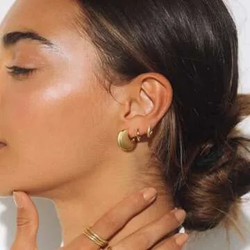 KissYan Chunky Gold Hoop Earrings for Women, 14K Gold Plated Lightweight Hollow Open Hoops Thick Teardrop Earrings Sterling Silver Post Fashion Jewelry Gifts(Style4-G)