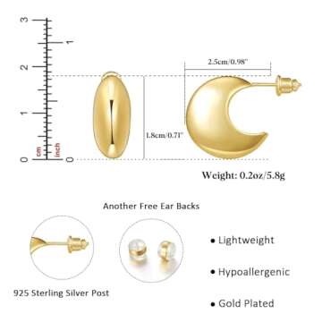 KissYan Chunky Gold Hoop Earrings for Women, 14K Gold Plated Lightweight Hollow Open Hoops Thick Teardrop Earrings Sterling Silver Post Fashion Jewelry Gifts(Style4-G)
