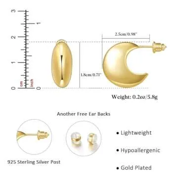 KissYan Chunky Gold Hoop Earrings for Women, 14K Gold Plated Lightweight Hollow Open Hoops Thick Teardrop Earrings Sterling Silver Post Fashion Jewelry Gifts(Style4-G)