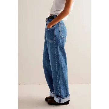 Allimy Womens Jeans High Waisted High Rise Straight Leg Baggy Ankle Wide Leg Pants Woman Y2K Mom Boyfriend Jeans for Women Trendy 2025 Denim Cargo Pants Women Navy Blue Size 6