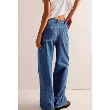 Allimy Womens Jeans High Waisted High Rise Straight Leg Baggy Ankle Wide Leg Pants Woman Y2K Mom Boyfriend Jeans for Women Trendy 2025 Denim Cargo Pants Women Navy Blue Size 6