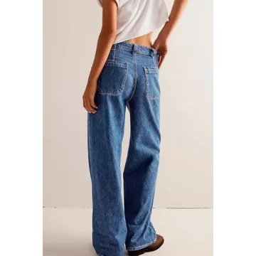 Allimy Womens Jeans High Waisted High Rise Straight Leg Baggy Ankle Wide Leg Pants Woman Y2K Mom Boyfriend Jeans for Women Trendy 2025 Denim Cargo Pants Women Navy Blue Size 6