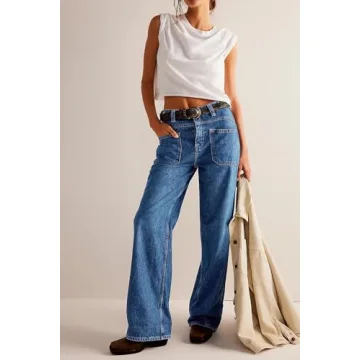 Allimy Womens Jeans High Waisted High Rise Straight Leg Baggy Ankle Wide Leg Pants Woman Y2K Mom Boyfriend Jeans for Women Trendy 2025 Denim Cargo Pants Women Navy Blue Size 6