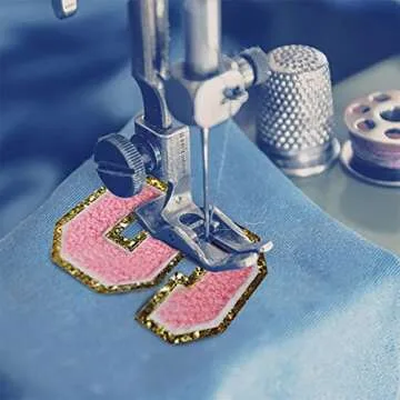 Zogify Iron on Letter Patches A-Z Gold Glitters & Pink Chenill,Varsity Initial Patches,Adhesive Stic...