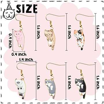BeYumi Belanttega 6Pairs Dangling Cat Earrings Kawaii Aesthetic Funny Cartoon Kitten Alloy Drop Dang...