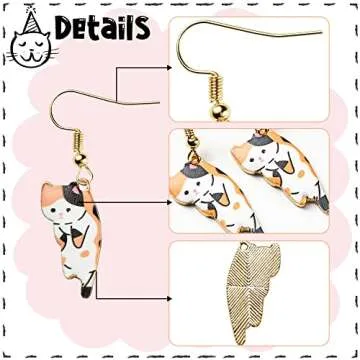 BeYumi Belanttega 6Pairs Dangling Cat Earrings Kawaii Aesthetic Funny Cartoon Kitten Alloy Drop Dangle Earrings with Hypoallergenic French Hook Animals Lover Birthday Gifts Party Favors for Women