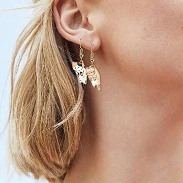 BeYumi Belanttega 6Pairs Dangling Cat Earrings Kawaii Aesthetic Funny Cartoon Kitten Alloy Drop Dangle Earrings with Hypoallergenic French Hook Animals Lover Birthday Gifts Party Favors for Women