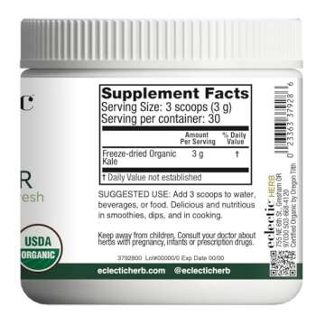 Eclectic herb Raw Fresh Freeze-Dried Kale Whole Food Powder | 3.2 oz (90 g)