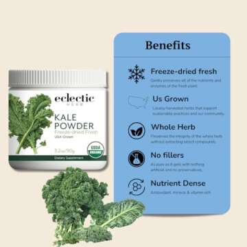 Eclectic herb Raw Fresh Freeze-Dried Kale Whole Food Powder | 3.2 oz (90 g)