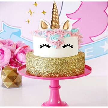 Yashell Topper, Reusable Gold Horn,Ears and Eyelashes Cake Value Set for Unicorn Party Decoration for Baby Shower，Weddin