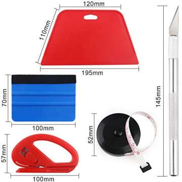 AROIC Wallpaper Smoothing Tool Kit Include Black Tape Measure,red Squeegee,Medium-Hardness Squeegee,snitty Vinyl Cutter and Craft Knife with 5 Replacement Blades for Adhesive Paper Application Window