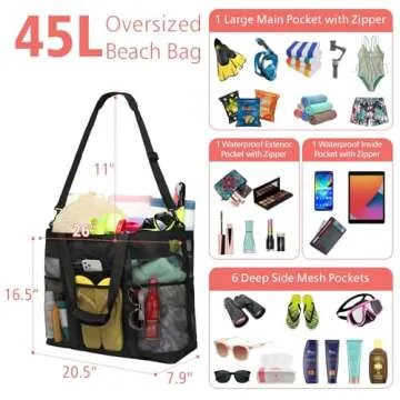 F-color Mesh Beach Bag with 9 Pockets for Ultimate Convenience