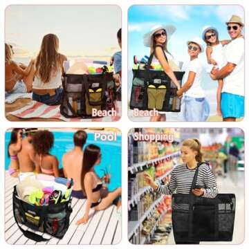F-color Mesh Beach Bag with 9 Pockets for Ultimate Convenience