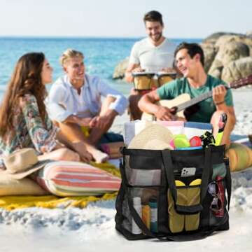 F-color Mesh Beach Bag with 9 Pockets for Ultimate Convenience