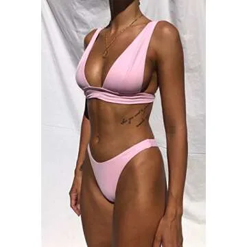 Dnzzs Women's Bikini Swimsuits High Waist Bikini Sets 2 Piece Bathing Suits Sexy Bikinis Swimwear for Women Beach Swimming Pool Pink