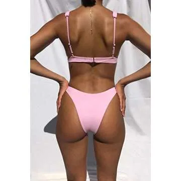 Dnzzs Women's Bikini Swimsuits High Waist Bikini Sets 2 Piece Bathing Suits Sexy Bikinis Swimwear for Women Beach Swimming Pool Pink