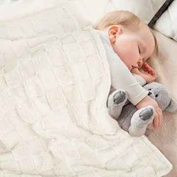 HOMRITAR 3D Gingham Fleece Baby Blanket Ultra-Soft Reversible