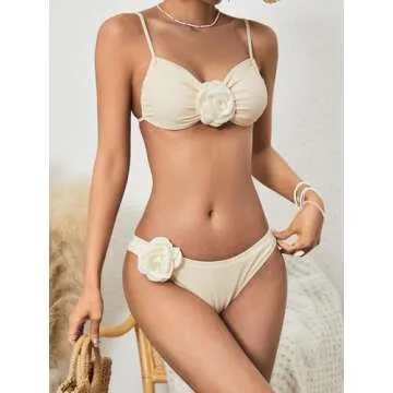 BEAUDRM High Waisted Bikini Set with Floral Design