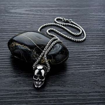 Pirate Necklace Skull Necklace for Men Stainless Steel Necklace Skull Jewelry for Men Gothic Necklac...