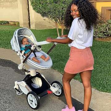 Hot Mom 2 Ultra Baby Stroller 360 Degree Rotation Function, Pu Leather Baby Bassinet and Seat Combo ...