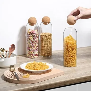 ComSaf 42 OZ Decorative Glass Storage Jar with Cork Lid
