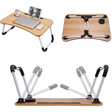 Foldable Bed Tray Lap Desk, Portable Lap Desk for Laptop, Notebook Table, Small Desk with Phone Slots Folding Laptop Stand, Perfect for Watching Movie on Bed Or As Personal Dinning Table