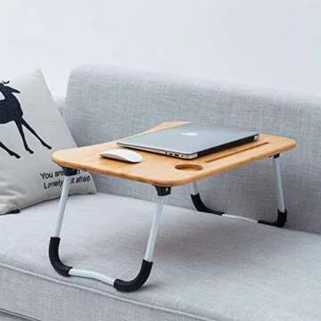 Foldable Bed Tray Lap Desk, Portable Lap Desk for Laptop, Notebook Table, Small Desk with Phone Slots Folding Laptop Stand, Perfect for Watching Movie on Bed Or As Personal Dinning Table