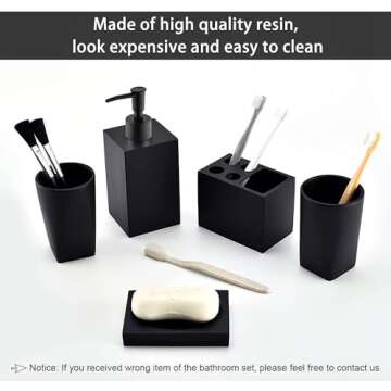 Jincrop 5-Piece Bathroom Accessory Set Matte Black, Modern Design Decorative Bathroom Accessory Set,...