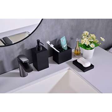 Jincrop 5-Piece Bathroom Accessory Set Matte Black, Modern Design Decorative Bathroom Accessory Set, Including a Soap Dispenser, Two Tumbler Bathroom Cups, a Soap Dish and a Toothbrush Holder