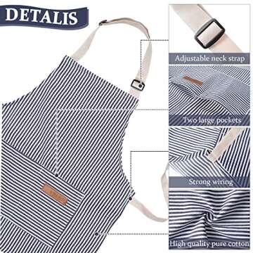 Jiuguva 2 Pcs Kids Apron Adjustable Cotton Toddler Cooking Stripe Chef Apron with 2 Pockets for Children Baking(Blue, Brown)